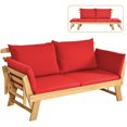 thumbnail image 3 of Gymax Causeuse de Patio Réglable avec Cadre en Bois d'Acacia, Coussins Rouges, 3 of 9