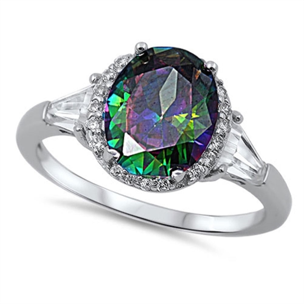 CloseoutWarehouse Embraced Marquise Mystic Simulated Topaz Cubic Zirconia Ring Sterling Silver 925 