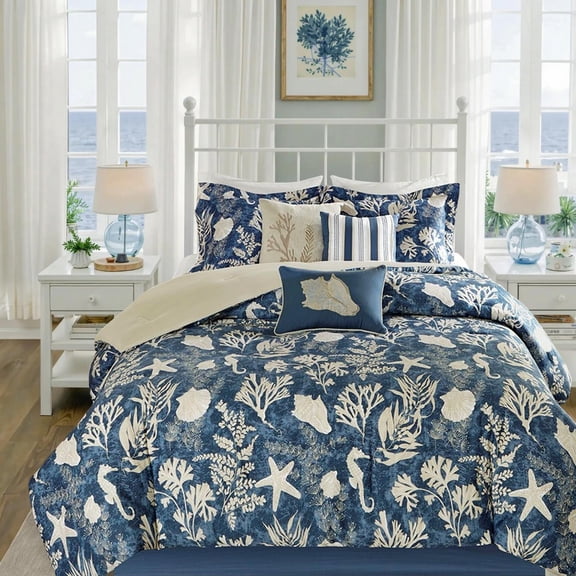 Madison Park Cotton Coastal Comforter Set, 7PC Queen Bedding Set