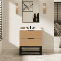 Mia 30" Bathroom Vanity with Blonde Cabinet and Matte White Top