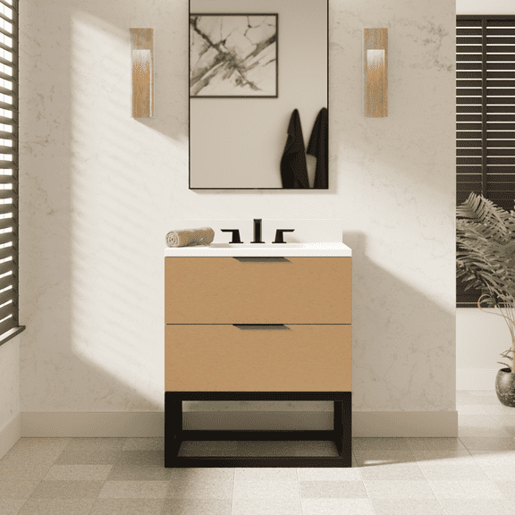 Mia 30" Bathroom Vanity with Blonde Cabinet and Matte White Top
