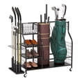 thumbnail image 4 of Garage Golf Bag Organizer, Wheeled Golf Bag Storage Stand, Fits 2 Golf Bags and Other Golfing Equipment Accessories, Includes Extra Golf Club Storage Rack, Golf Equipment Rack for Shed and Basement, 4 of 7