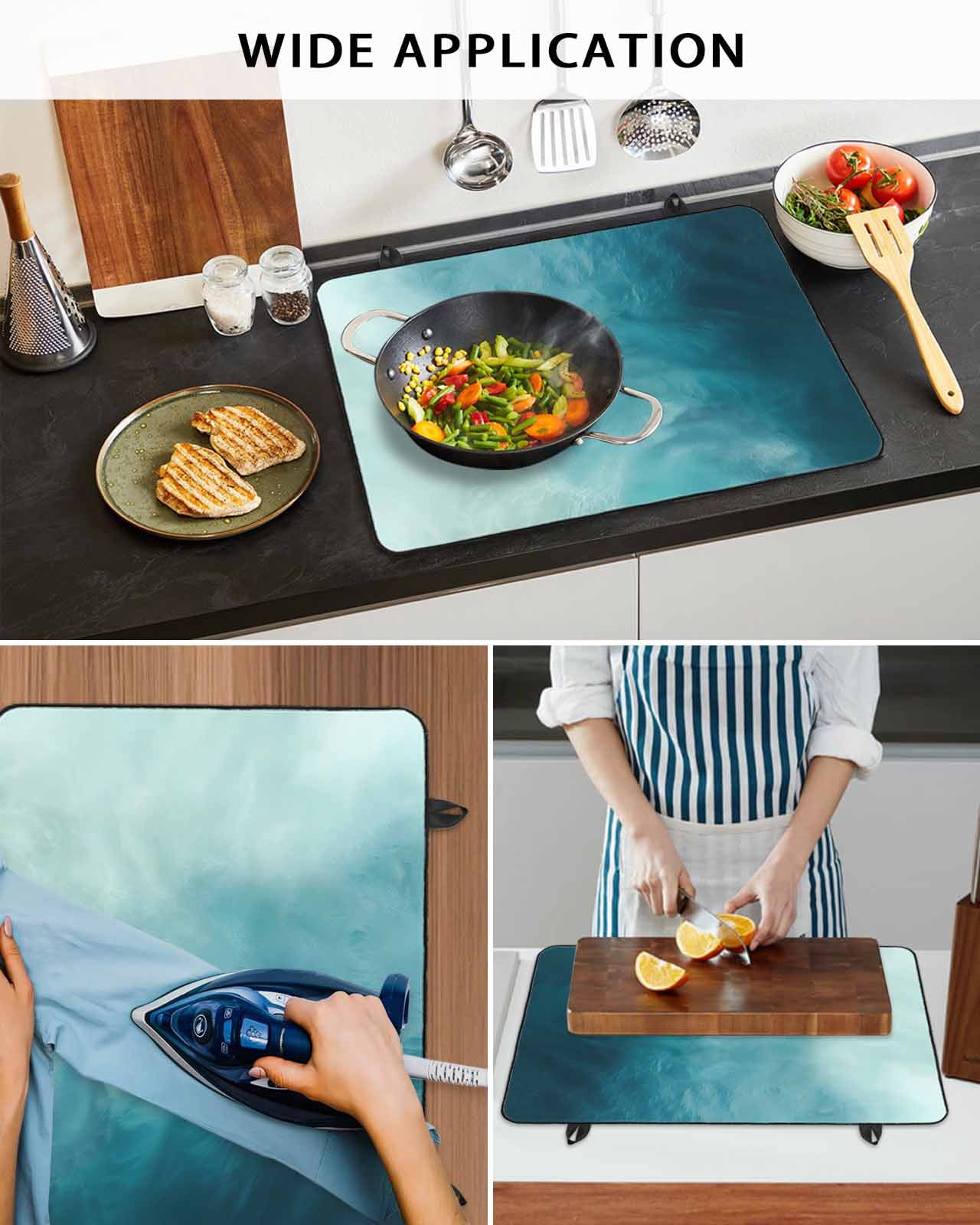 Large Induction Cooktop Protector Mat Blue Teal Ombre Stove Top Covers for Electric Stove, Coastal Beach Modern Abstract Art Decorative Stove Burner Cover Mats, Glass Top Stove Cover