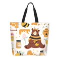 thumbnail image 2 of Bingfone Canvas Tote Bag for Women with Inner Pocket Aesthetic Cute Shopping Tote Bags Reusable Grocery Bags-Cute Bee Honey Jar Hive Bear, 2 of 9