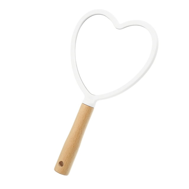 Unique Bargains Portable Heart Wood Shaped Handle Vanity Makeup Mirror Handheld Cosmetic Mirror White