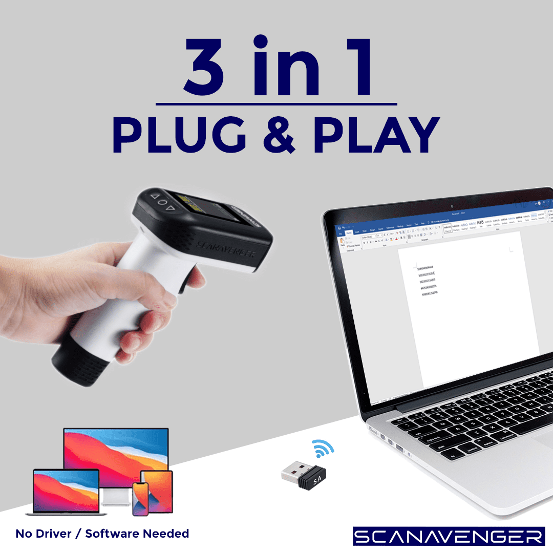 ScanAvenger SA9400 Wireless 1D/2D Barcode Scanner – Bluetooth, Wi-Fi, USB, Handheld/on-Counter with LCD Display