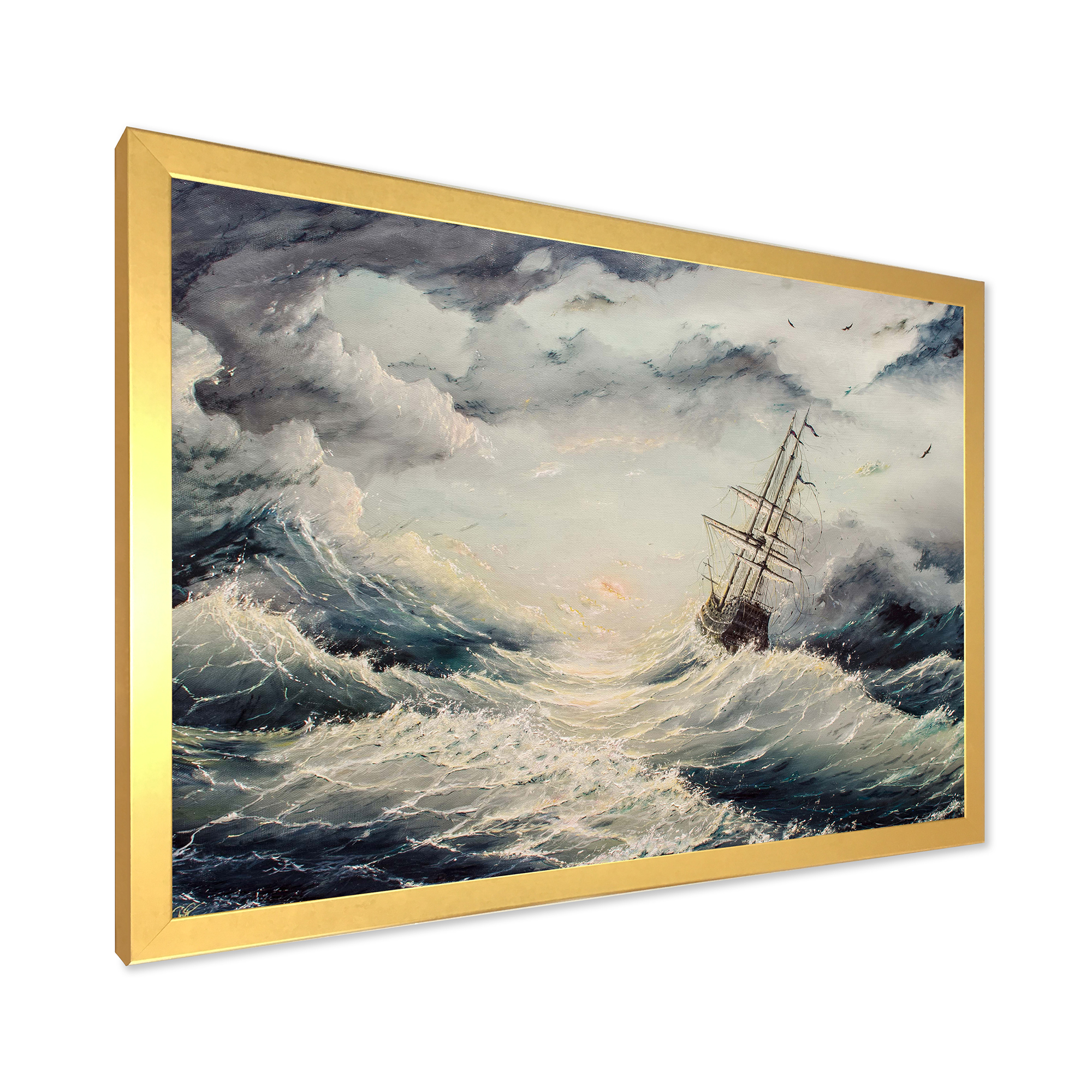 Designart 'Ship Struggles With The Sea Storm' Nautical & Coastal Framed Art Print