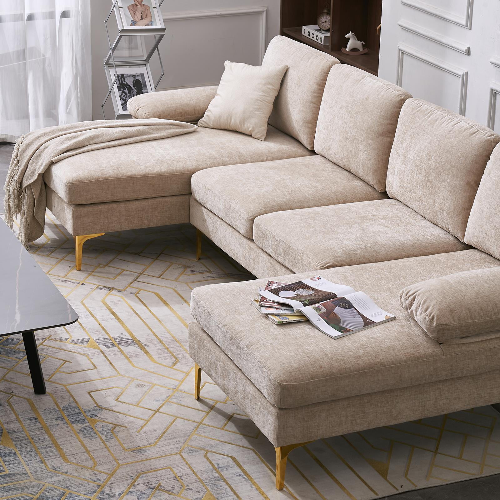 Ktaxon Modern UShape Sectional Sofa, 114" Chenille Fabric Sectional