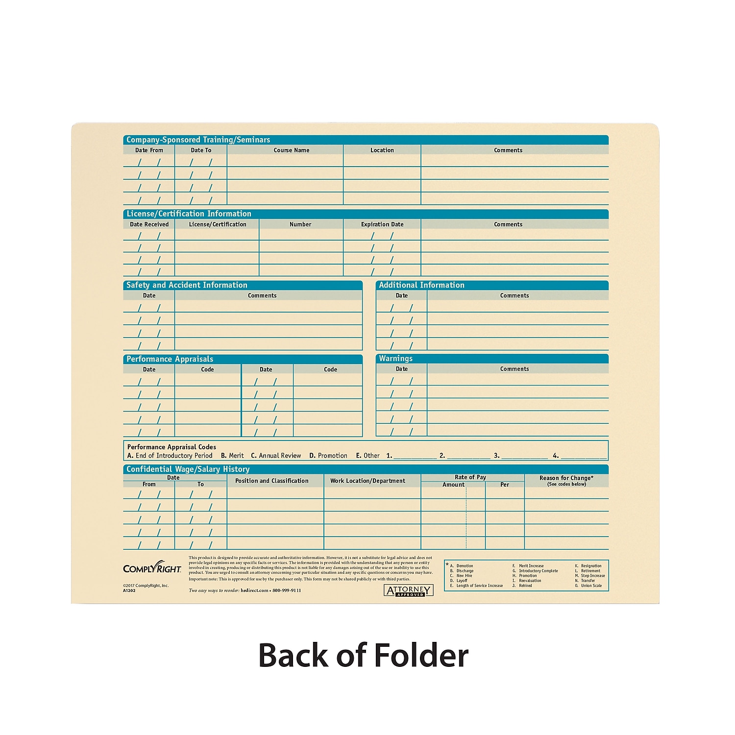 ComplyRight Personnel Pocket File Folder Pack of 25 (A1202)