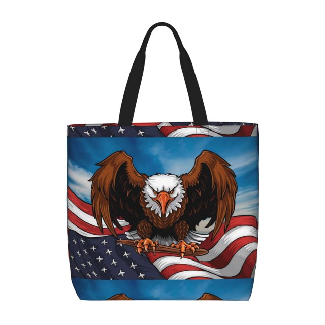 Fotbe Cartoon Bald Eagle USA Bolsa Tote con Estampado para Mujer, Bolsos con Cremallera, Bolsa de Hombro Casual de Gran Capacidad con Bolsillos Internos