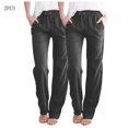 thumbnail image 2 of LLYwey Womans Dress Pants 2Pc Fashion Ladies Casual Solid Color Elastic Loose Pants Straight Wide Leg Trousers with Pocket New Full Length Pants Regular Fitted Black L, 2 of 6