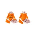 thumbnail image 2 of RUINIXCW Newborn Baby Girl My First Halloween Outfit Infant Girl Fall Clothes Letters Print Long Sleeve Romper Ruffled Skirt Headband Stockings Set, 2 of 10