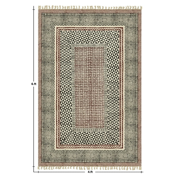 Casavani Handblock Printed Black Cotton Rug Area Rug for Living Dining Bedroom 8x10 feet
