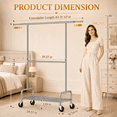 thumbnail image 6 of UNTIMATY Heavy Duty Clothes Rack, Double Rod Clothing Rack for Hanging Clothes, Rolling Garment Rack, Adjustable Freestanding Wardrobe Closet Coat Rack for Bedroom Laundry Living Room, Silver, 6 of 12