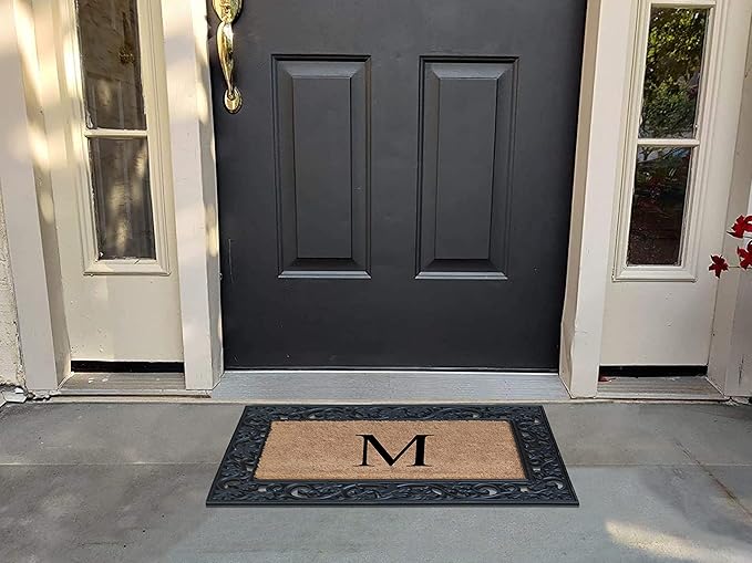 A1 Home Collections Rubber Coir Doormat Outdoor Entrance Floor Entryway Mat, Beige/Black, 23"x 38"
