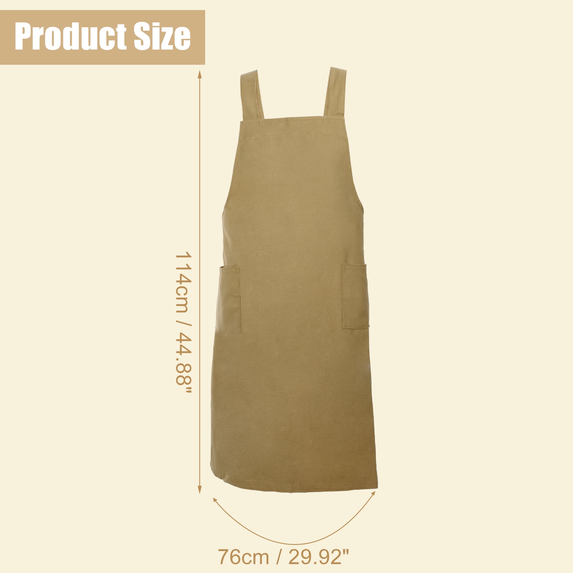 Unique Bargains Cotton Linen Apron Cross Back Apron with Pockets Yellow