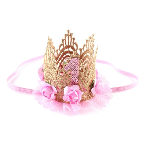 Baby's First Birthday Crown Rose Flower Encaje de malla Tocado Baby Girl 1st Birthday Hat Artículos de fiesta Sombrero de cumpleaños Photo Prop Diademas Accesorios para el cabello (rosa claro)
