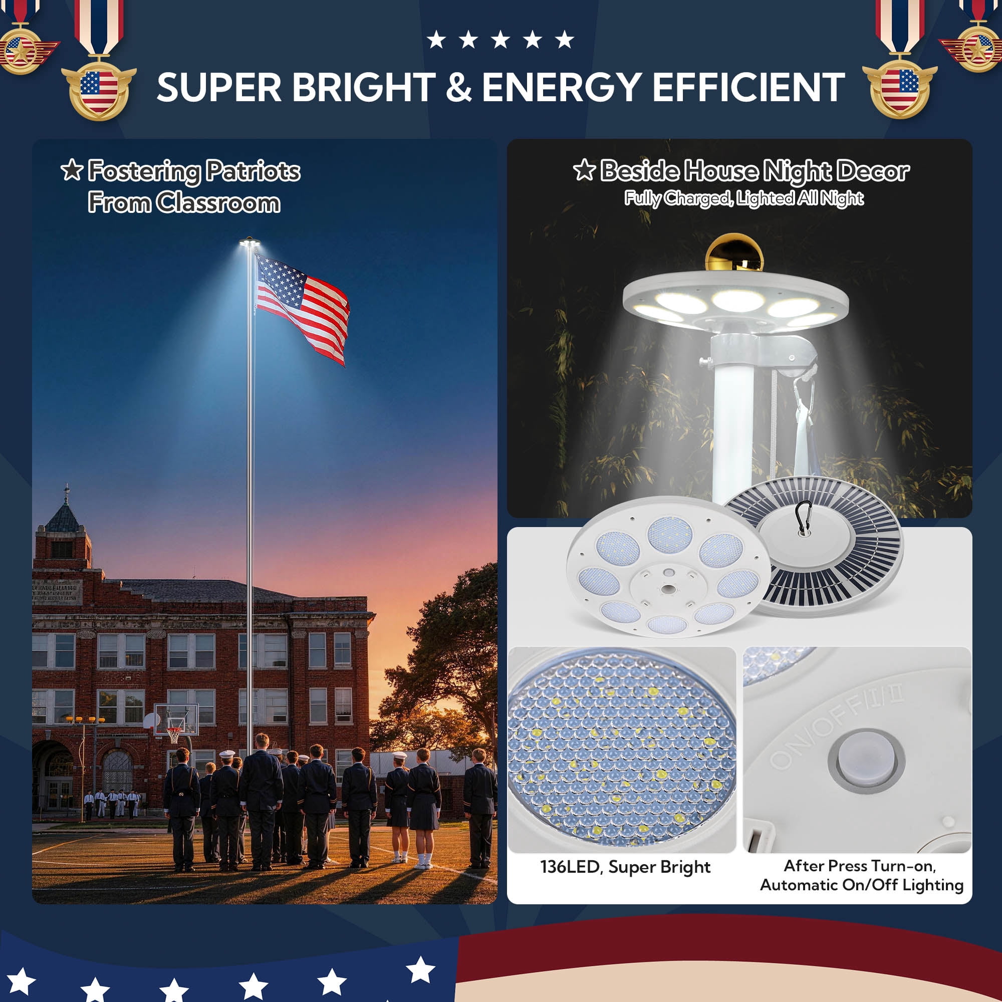 Yescom Bravery 13Gauge Heavy Duty Flag Pole Kit with Solar Light 30Ft High Wind Flagpoles for Outside House In Ground