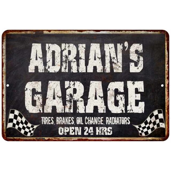 ADRIAN'S Garage Black Grunge Sign 12 x 18 Matte Finish Metal 112180005238