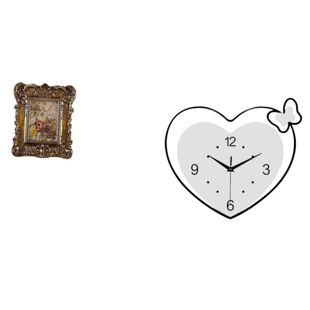 Marco De Fotos Floral Tallado A Mano, Reloj De Pared En Forma De Corazón, Soporte De Acrílico Para Cuadros, Montaje En Pared, Diseño Creativo Decorativo Antiguo, Movimiento Silencioso, Arte