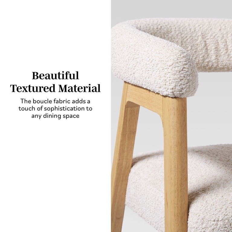 Walker Edison Modern Dining Chairs, Set Of 2 - Curved Back, Woven Upholstery, Powder-Coated Steel Base, Ivory