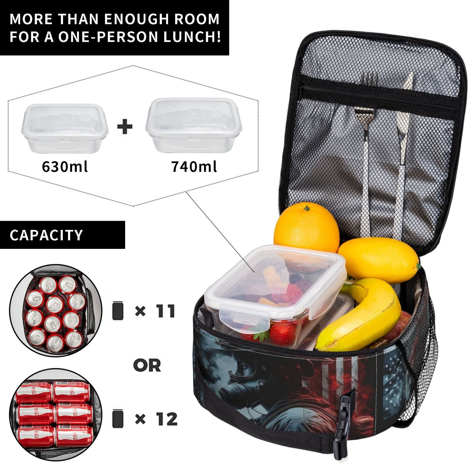 Fireman American Flag Lunch Box Bag Insulated Lunchbox Reusable Tote Thermal Cooler Portable for Women Men