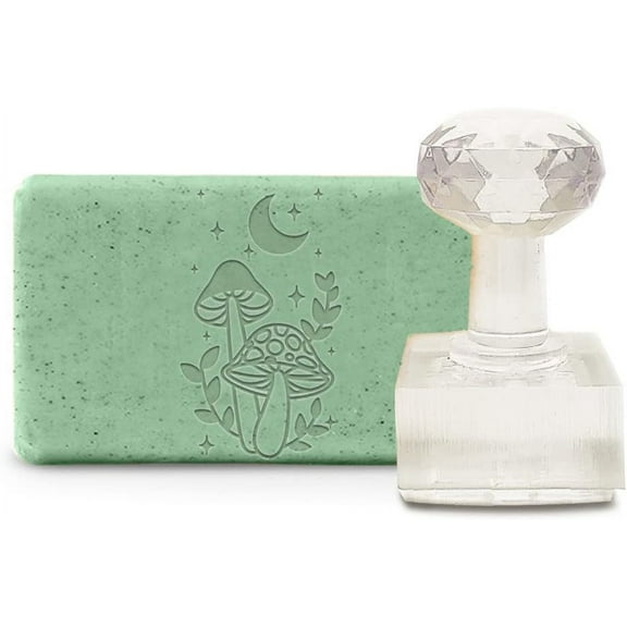 Acrylic Soap Stamp Mushrooms Handmade Soap Stamp with Handle 1.57" Soap Embossing Stamp for Cookie Clay Pottery Stamp Biscuits Gummier DIY Arts Crafts Making Projects