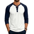 thumbnail image 6 of IAJDKMEK Men's Henley Long Sleeve Shirts - Color Block Raglan Design Casual Top for Men with Soft Feel,Navy L, 6 of 7