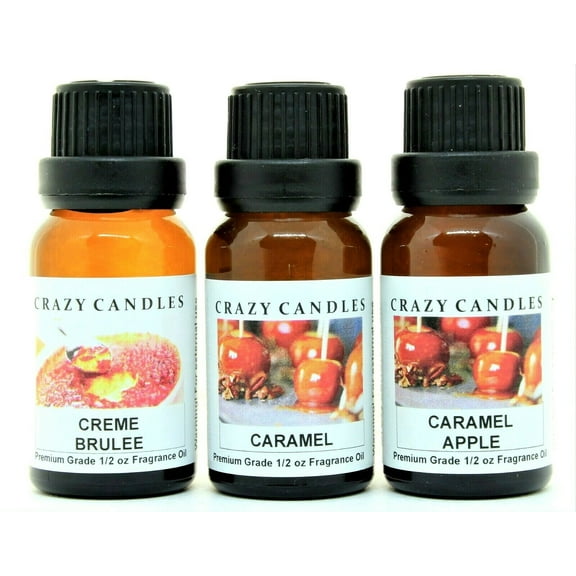 Crazy Candles 3 Bottles Set, 1 Creme Brulee, 1 Caramel, 1 Caramel Apple 1/2 Fl Oz Each (15ml) Premium Grade Scented Fragrance Oils