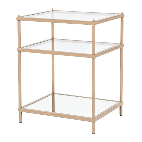 Furniture of America Tenne Contemporary Glass Top Side Table, Champagne