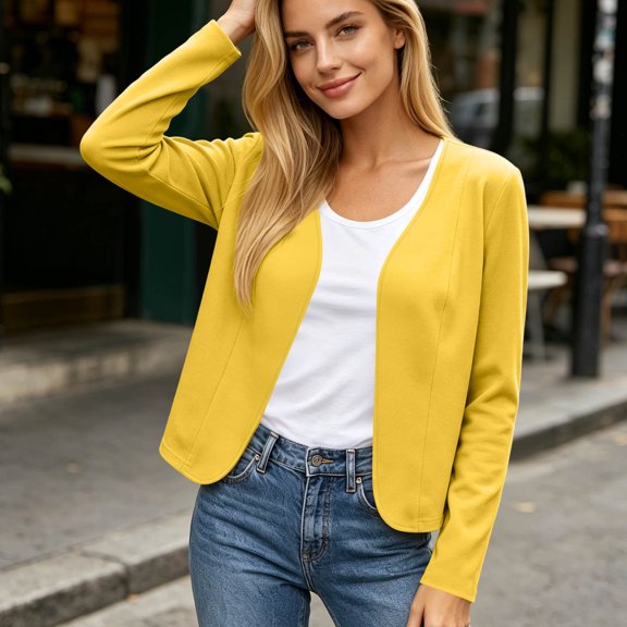 IUYRTFE Women's Open Front Cardigan Long Sleeve Solid Color Casual Blazer Lightweight Top