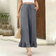 thumbnail image 7 of Lenpel Women's Wide Leg Pants Elastic High Waisted Drawstring Ruffle Hem Casual Trousers Palazzo Pants with Pockets, 7 of 7
