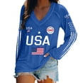 thumbnail image 2 of WHEANG Women's USA 250th Anniversary Shirt 1776-2026 Patriotic V Neck Long Sleeve Tee American Flag Graphic Tops Fashion Summer Comfortable Tee Color Blue Size M, 2 of 4