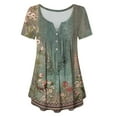 thumbnail image 5 of Otvok Tops for Women's Summer Short Sleeve V-Neck Button Pleated Blouse Floral Casual Flowy Tunic Blouse, 5 of 6
