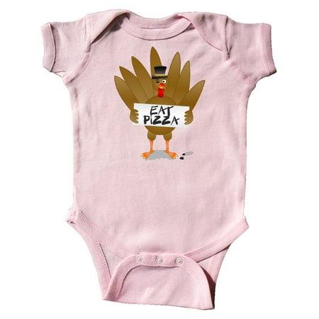 

Inktastic Turkey holding a sign says Eat Pizza Gift Baby Boy or Baby Girl Bodysuit
