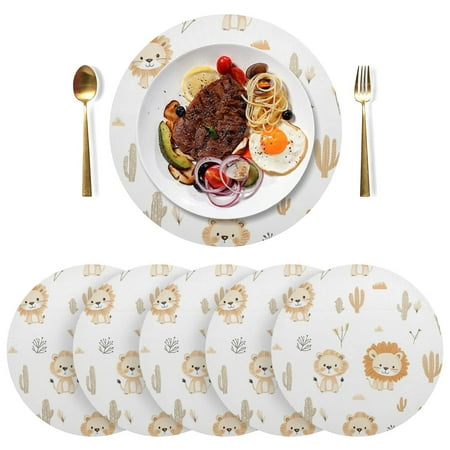 

Round Placemats Plate Mats 15 Inch Non-Slip Heat Resistant Washable PVC Set Table Decoration for Kitchen Dining Cute Lion Pattern