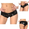 thumbnail image 5 of Pantalones cortos de látex brillante con botones delanteros para mujer, pantalones cortos elásticos para baile, festivales, ropa de club, pantalones cortos de tiro bajo para mujer, 5 of 5