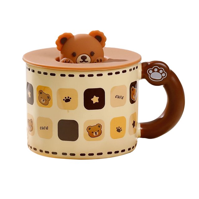 Taza De Leche, Diseño Lindo Del Oso De La Taza De Café De Cerámica Con La Tapa Para El Regalo De Navidad