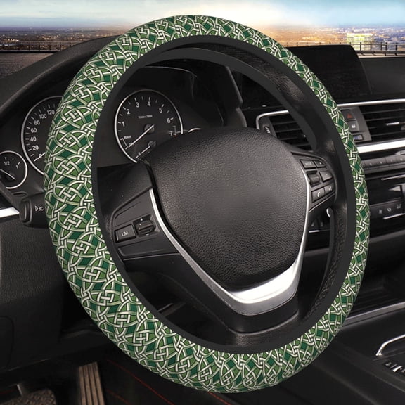 Steering Wheel Cover Anti-Slip Elastic Car Protective Universal 15 Inch Fit for Vehicles Auto SUVs , Abstract Celtic Knots Green