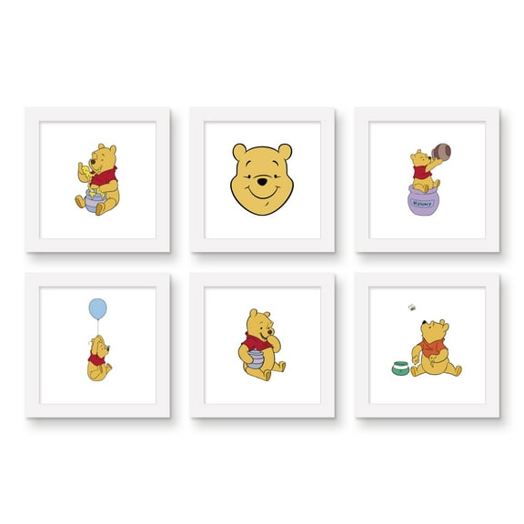 Gallery Pops Disney Winnie The Pooh - Classic Pooh Wall Art Bundle (6-Pack), White Framed Version, 12" x 12"