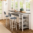thumbnail image 5 of LinkRomat Bar Table and Chairs Set for 2, Marble Kitchen Island Table with 2 PU Bar Stools, Tall Kitchen Table and Chairs with Storage for Small Spaces, Home & Apartment, Gray, 5 of 8