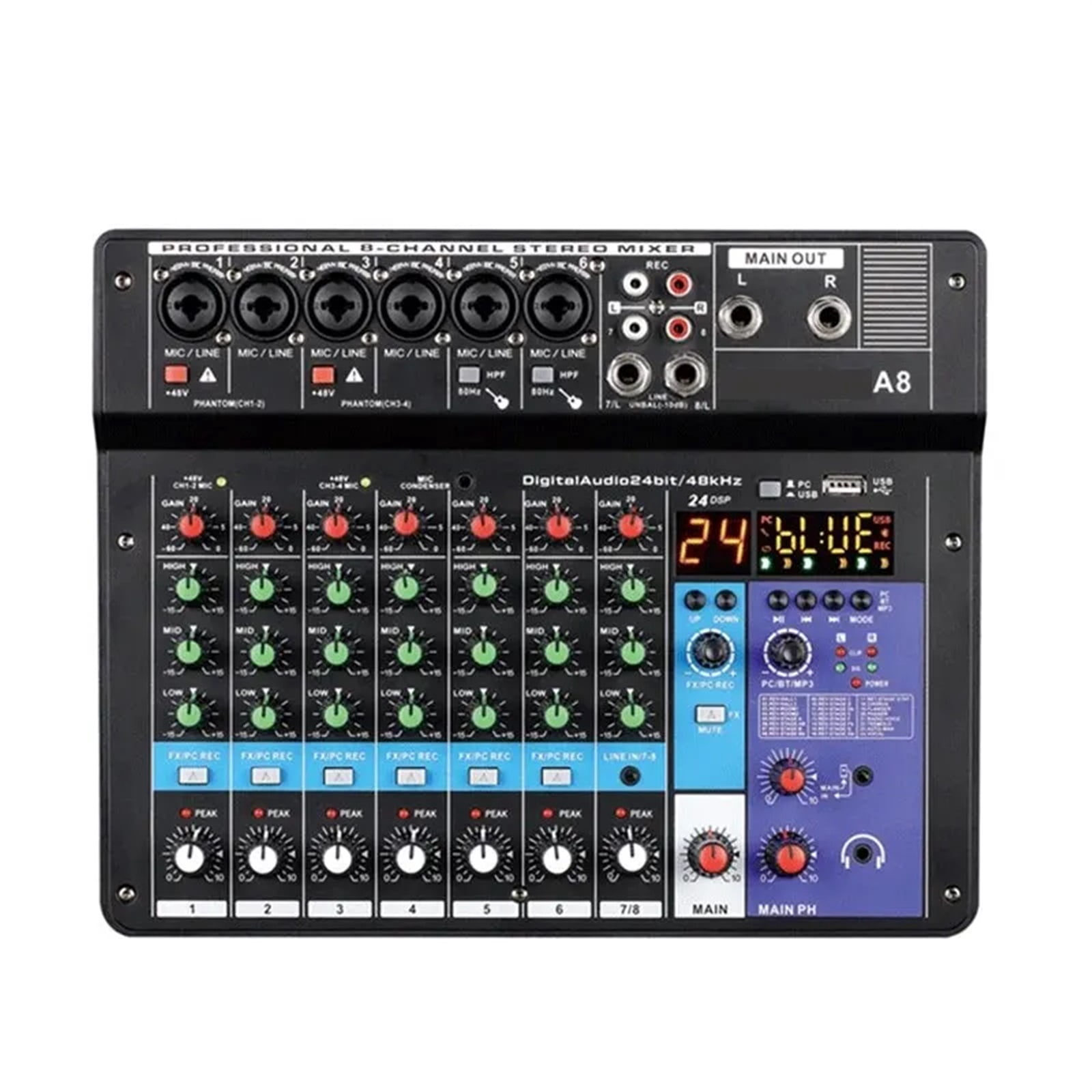 Professional Aud-io Mixer 8-Channel Sound Mixing Console A8 Support USB 48V Power Interface ,Precision Control