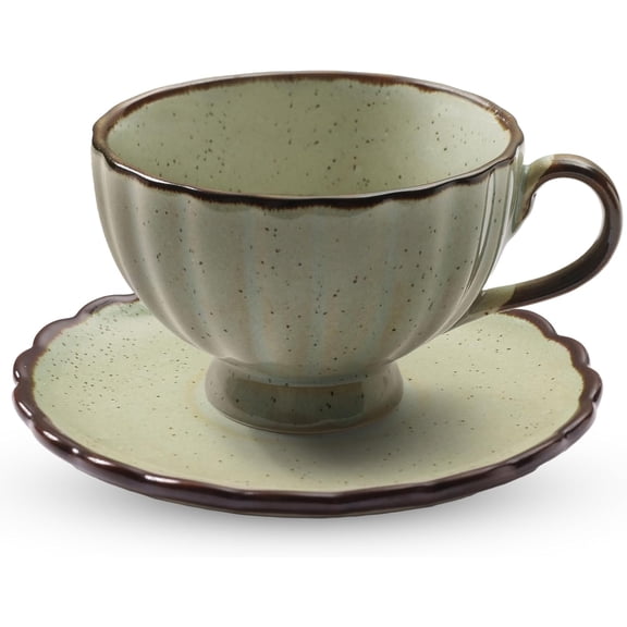 Sxpopstore Ceramic Latte Cup and Saucer with Cappuccino Cups Mugs and Vintage 6 Oz, Cyan