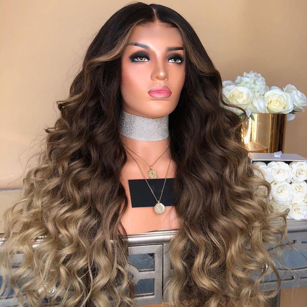 Lace Front Wigs Human Hair Curly Gradient Wig Fashion Girl Brown