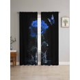 thumbnail image 4 of Sheer Curtains 63 Inches Long 2 Panels, Blue Rose Butterfly Splash on Black Rod Pocket Curtain Voile Draperies, Abstract Art Botanical Light Filtering Window Treatment for Living Room Bedroom, 4 of 8
