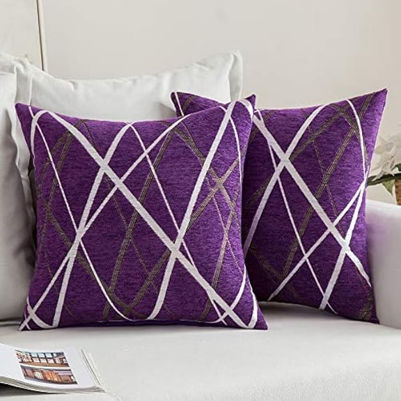 Eryueer Throw Pillow Case Cushion Covers Modern Line Decorative Square Cushions for Sofa Pillowcases for Couch Livingroom Sofa Bed with Invisible Zipper 45cm x 45cm 18x18 Inches 2 Pieces Purple