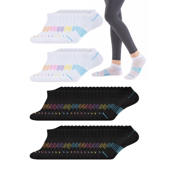 COOPLUS 30 Pairs Women's Ankle Socks, Comfortable Breathable Athletic Socks with Arch Support, Soft Lightweight for Running