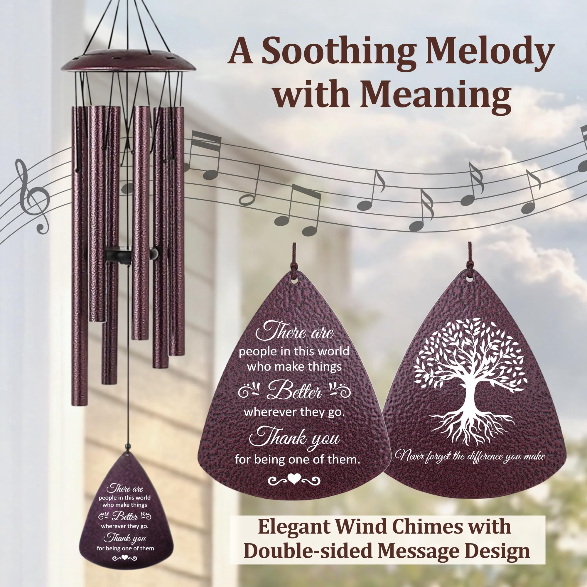 Thank You Gifts For Women Men  Tree Of Life Wind Chimes 33.5" Teacher Appreciation Gift Friends Mentor Boss Nurse Coworker Volunteer