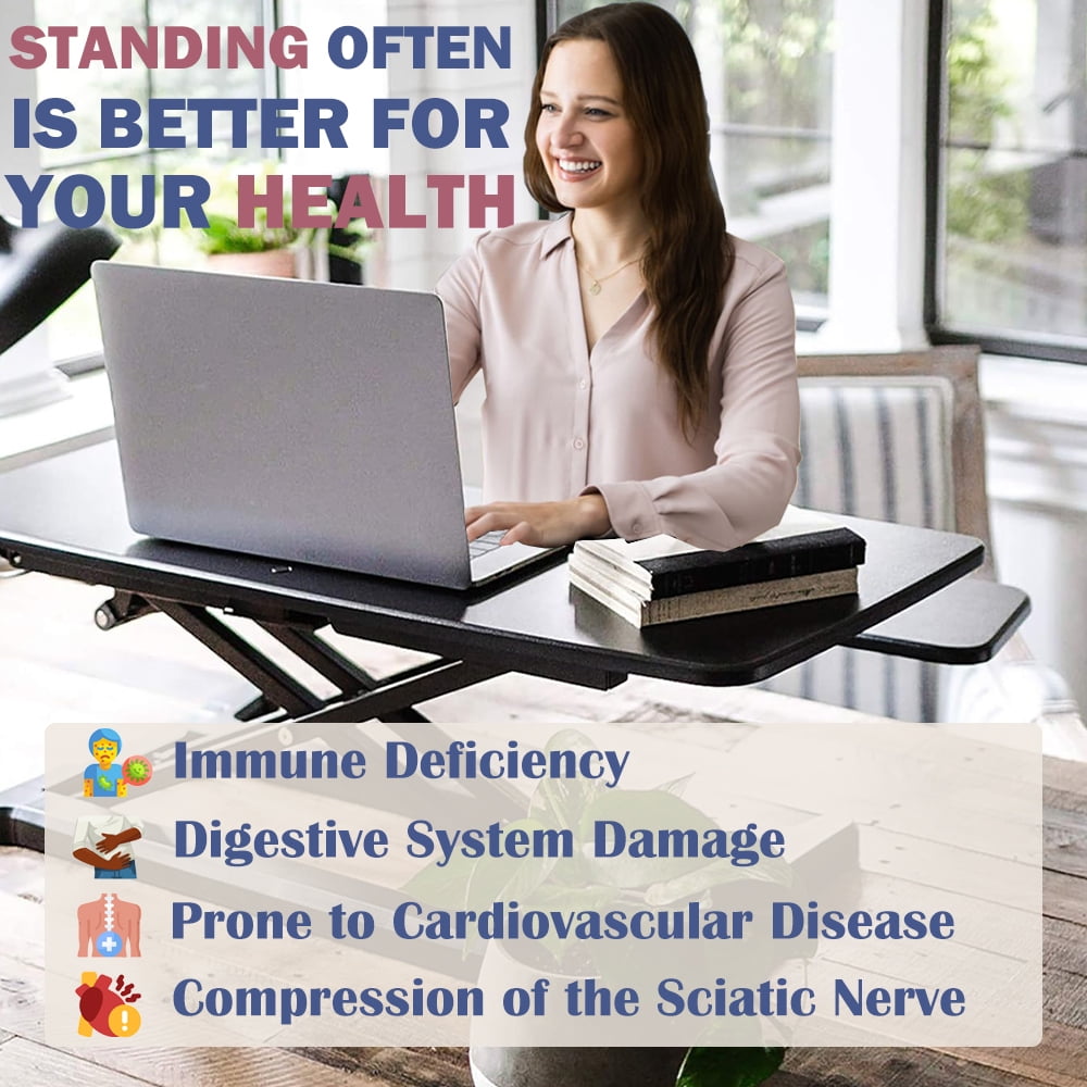 32 Inch Desk Converter, Height Adjustable Sit to Stand Riser, Dual Monitor and Laptop Workstation with Wide Keyboard Tray,Black