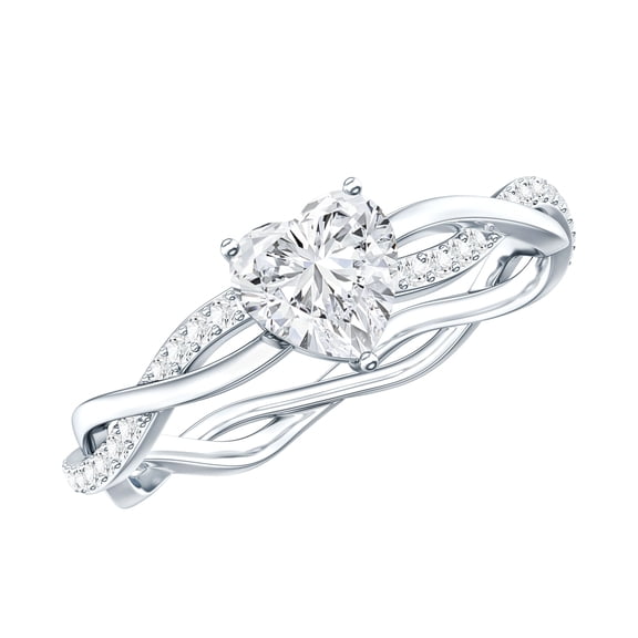 Rosec Jewels Lab Diamond Heart Ring for Engagement - Half Carat Diamond Ring Solitaire (5 mm, EF-VS Quality), 925 Sterling Silver, US 4.00